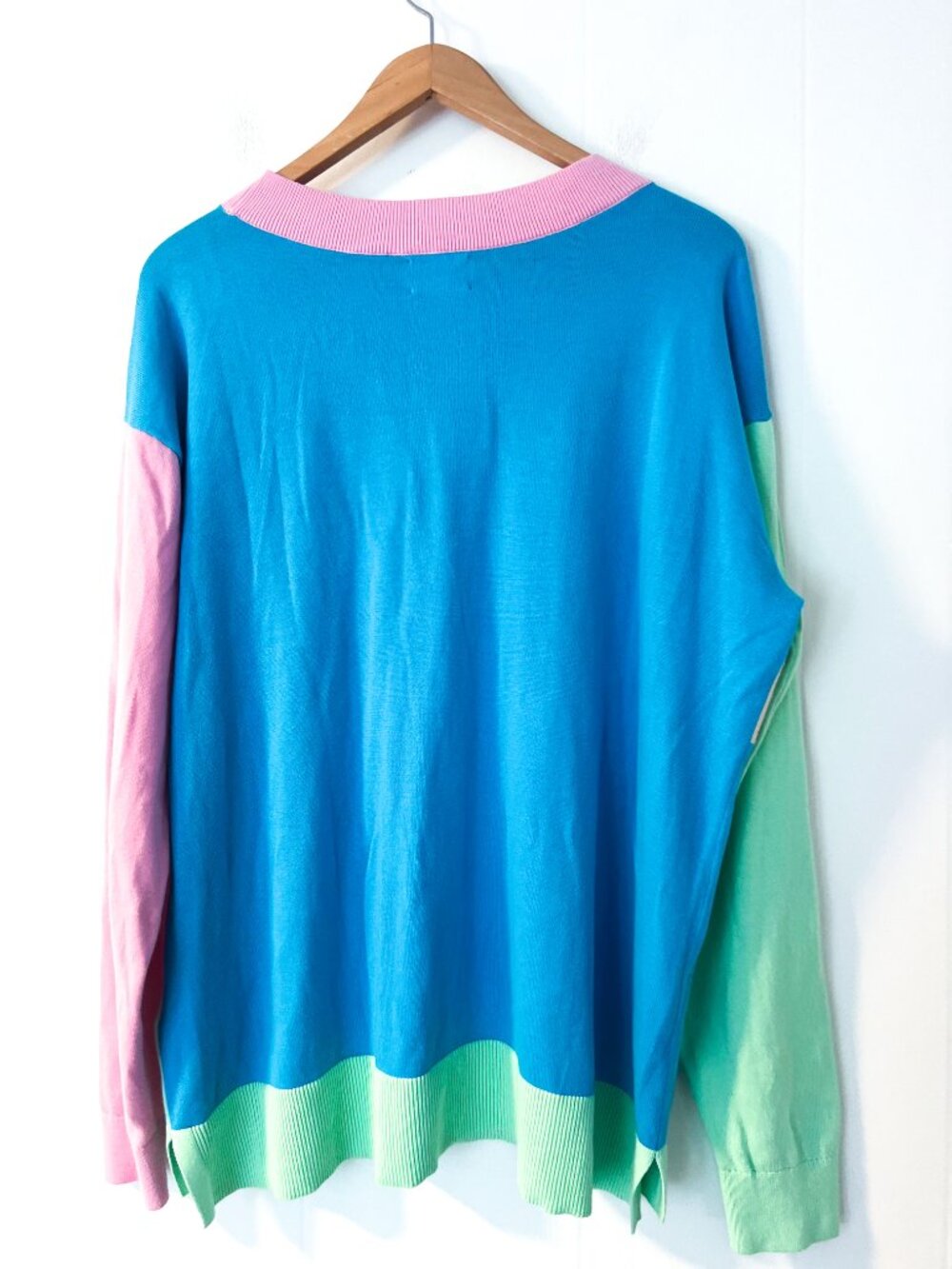 Lands' End Pastel Color Block Boxy Sweater Relaxed Fit Crewneck Large - Picture 4 of 10